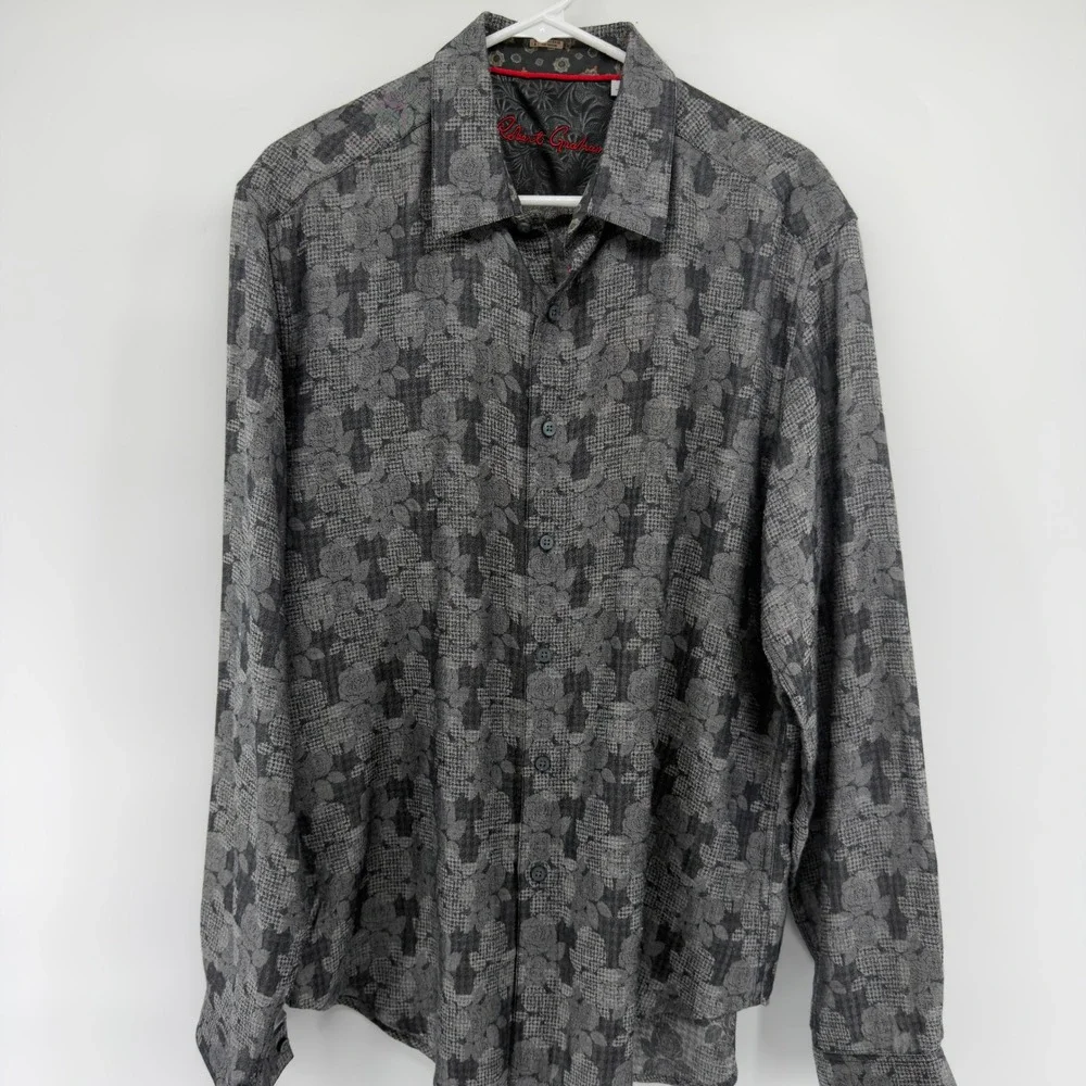 Robert Graham Men's Long Sleeve Button Down Shirt Gray Rose Classic Fit L‎ - Picture 2 of 7